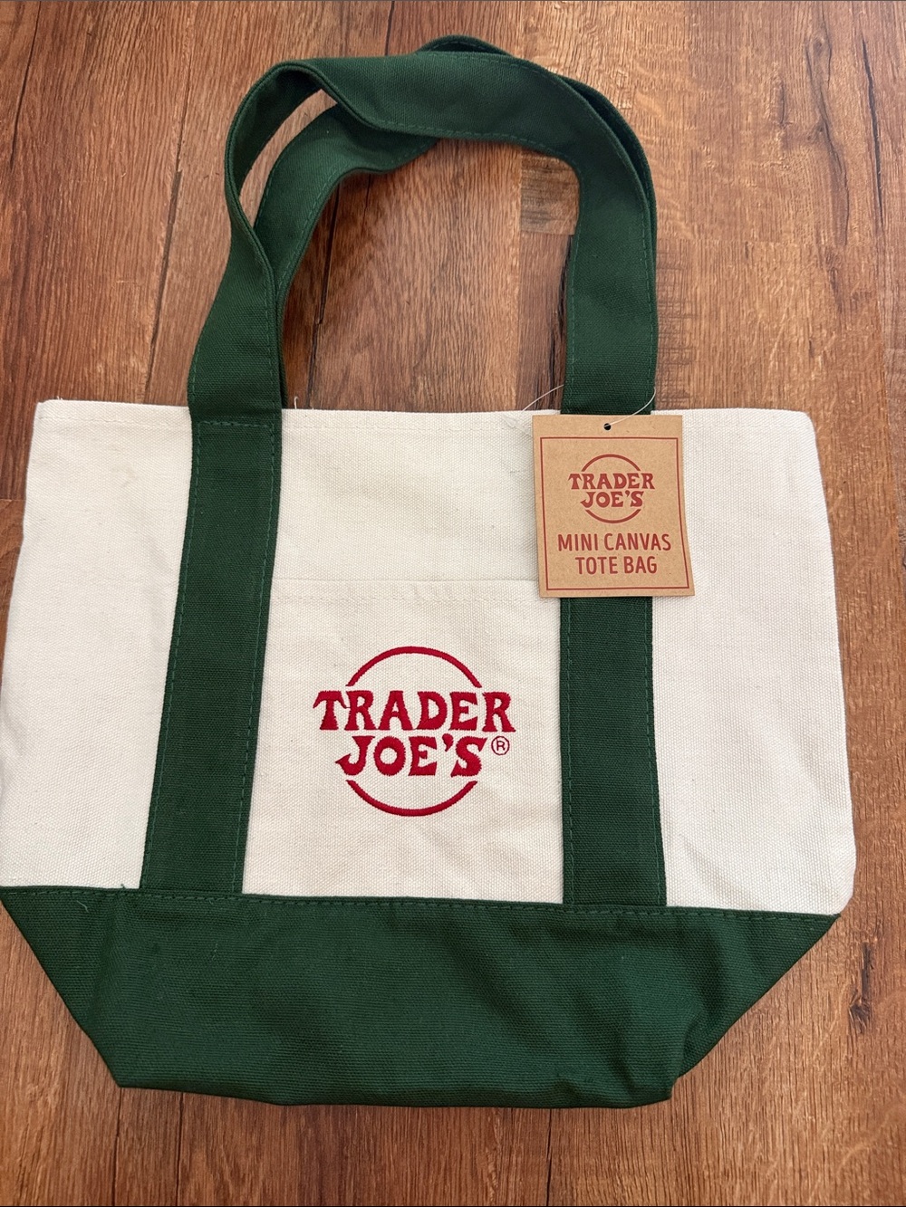Trader joes Cream and Green Canvas mini Tote Bag